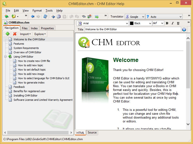 Handy WYSIWYG editor which can be used for editing and translating CHM files.